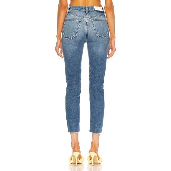 Re/Done 90s High Rise Ankle Crop Distressed Denim Blue Jeans Size 25 - Picture 3 of 14